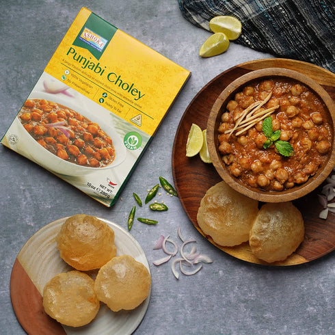 1932, Pack 5 Ashoka Indian Entrees Vegan Savory Chickpeas, All-Natural, Heat & Serve Instant Meals, Punjabi Choley