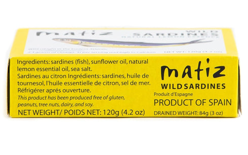 Matiz Sardines with Lemon, Packed in Olive Oil, 4.2 oz/120g Tin