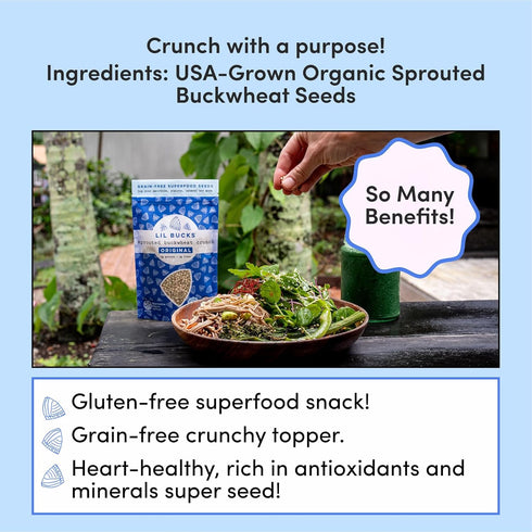 1 Pack, 1lbs) Lil Bucks Sprouted Regeneratively Grown Buckwheat Seeds Paleo Cereal, Gluten-Free Granola, High
