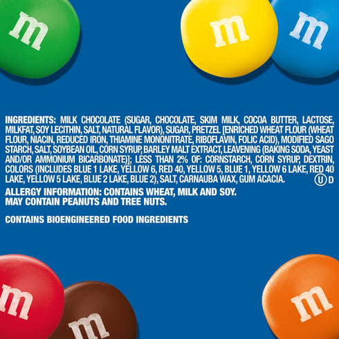 7.4 oz Pack 8 M&MS Pretzel Milk Chocolate Candy, Sharing Size, Resealable Bag, Bulk Snacks