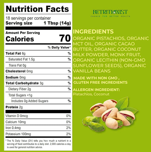 Betritionist 76% 0 boost,9oz,Made Pistachios Cream,Naturally Sweet calorie sugar, Clean energy with MCT oil, Dairy