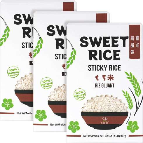 Soeos Sweet Sticky Rice 2lbs(Pack of 3), Premium Glutinous Rice, All Natural
