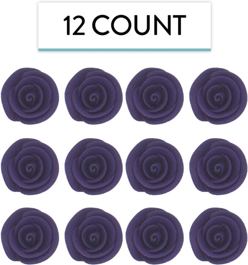 12 Count Global Sugar Art Edible Kosher Royal Icing Deep Violet Medium Roses for Cake and Cupcake Decorating by Chef