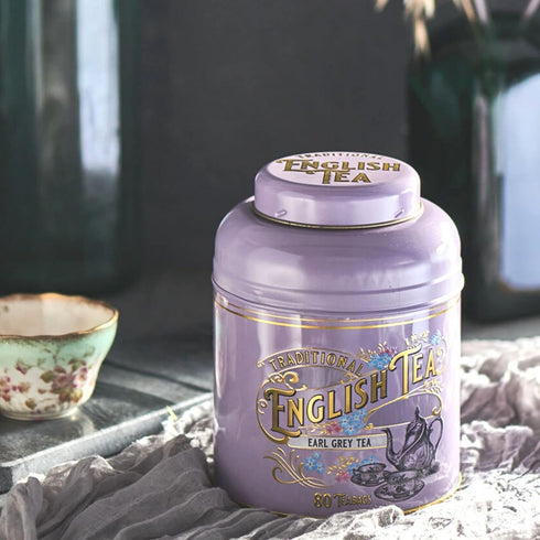 New English Teas Vintage Victorian Tea Caddy with 80 English Teabags (Lilac)