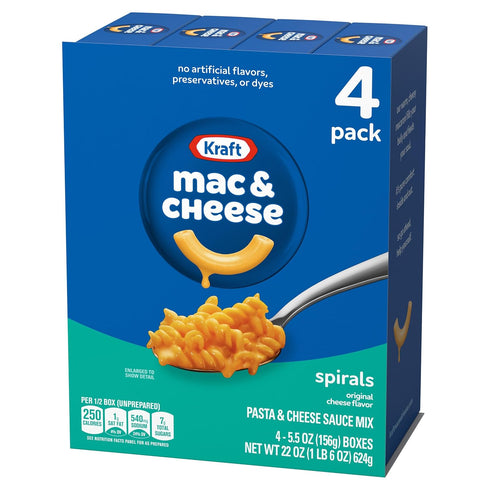 4 5.5 oz Kraft Spirals Mac and Cheese, Boxes, for Easy Dinner or Dinner Sides, Original Flavor, No Artificial Flavors