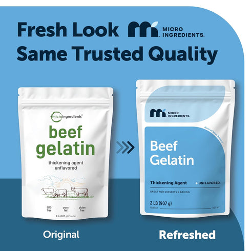 2lb (32oz) Beef Gelatin Powder, | Premium Source from Grass-Fed & Pasture Raised Beef | Unflavored Thickening Agent