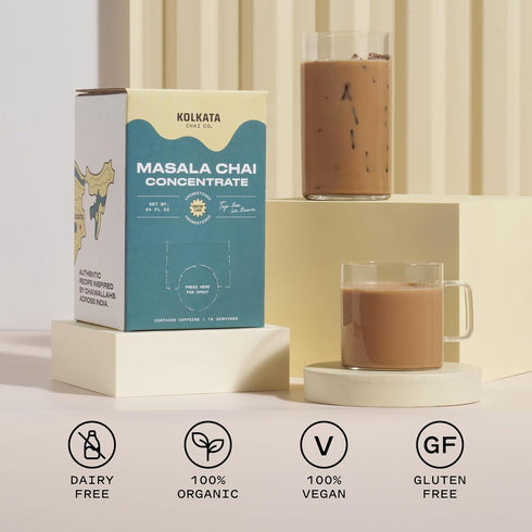 64oz 16 Kolkata Chai - Sugar Free Masala Chai Concentrate for Chai Tea Latte, Microbrewed Premium Organic Black Tea