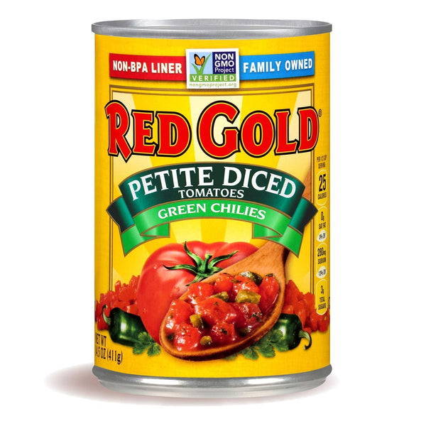 Red Gold Petite Diced Tomatoes Green Chilies, 14.5oz Can (Pack of 6)