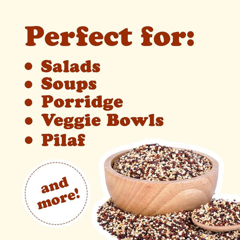 3 Food to Live Tri-Color Quinoa Grain, Pounds Blend of White, Black, and Red Whole Seeds. Pre-Washed and Ready to Cook.