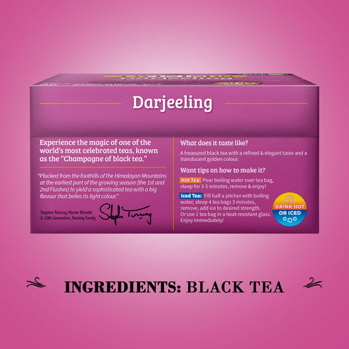 Twinings Darjeeling Tea, A Delicate Dry Black Tea, 20 Count Individually Wrapped Tea Bags, Pack of 2