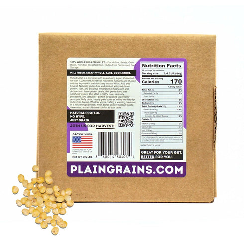 2.5 LB PlainGrains. The Natural Way | Dry Millet Berries | Uncooked, Unground, Whole Grain | Food Storage | Single Box