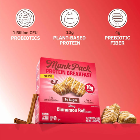 Pack Pack 10g 1g 6g 5 Count Munk Sampler Probiotic Protein Snack Bars | Plant Protein, Sugar, Fiber |Diabetic-Friendly