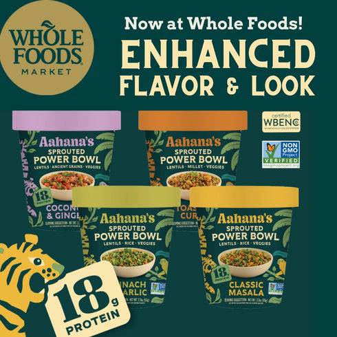 18g (8 Pack) Aahana's Sprouted Power Bowls | Lentil Bowl, Vegan Gluten-Free Meals Ready-To-Eat| High Protein,High