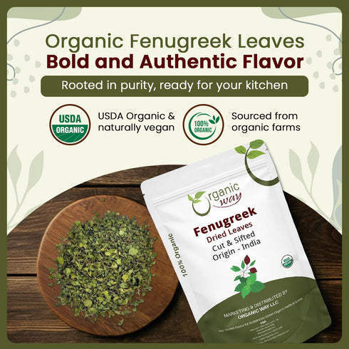 (2Oz.) Organic Way Fenugreek Dried Leaves (Kasuri Methi) - Organic & Kosher Certified | Raw, Vegan, Non GMO & Gluten