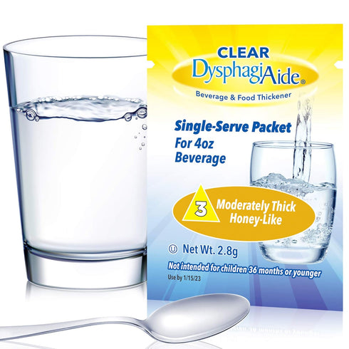 Clear DysphagiAide Instant Beverage and Food Thickener, Box of 20 Level 3 Single Serve Packets, Moderately Thick