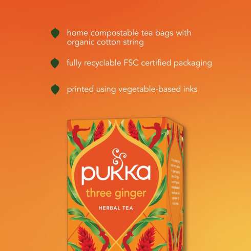 Set 80 (20ct Pack 4) Pukka Three Ginger Organic Herbal Tea, Digestion-Aiding Infusion With Ginger, Turmeric