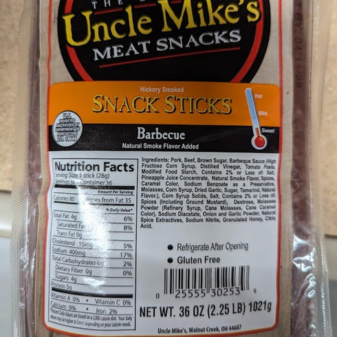 Walnut Creek Foods 2 Jerky Sticks, Hickory Smoked Meat Snacks Pound Bag, Barbecue