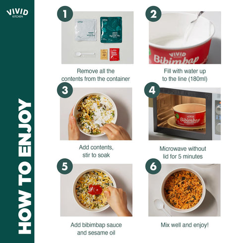 3-Minute 8 (3.8oz 108g) (1EA) VIVID KITCHEN Freeze-Dried Bibimbap with Zero Sugar Sauce Plant-Based Korean Meal