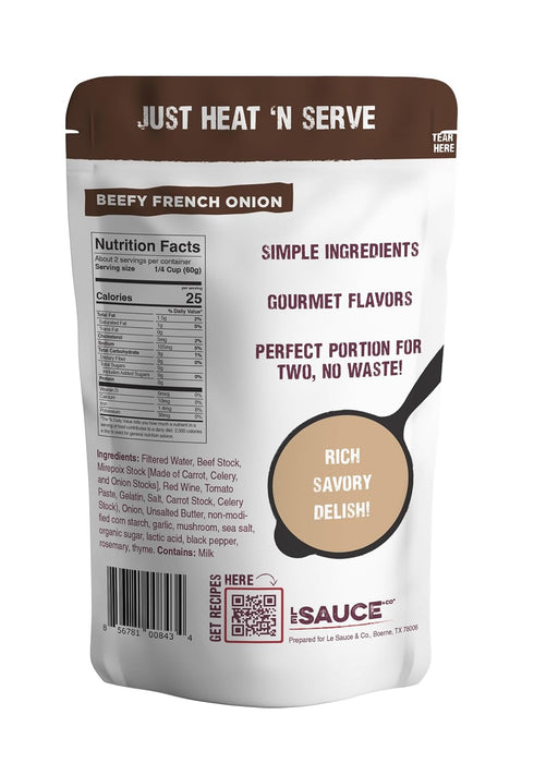 4-serving (2-pack) Le Sauce & Co. Beefy French Onion Gourmet Gravy, Four Serving Gluten Free Beef Gravy, Premium Brown