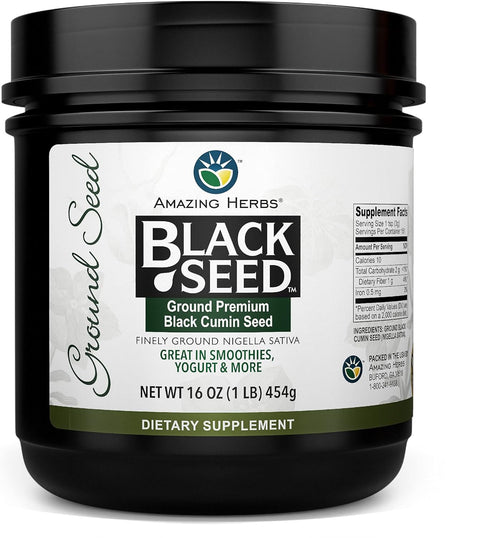 Amazing Herbs Premium Ground Black Cumin Seeds - Finely Ground Nigella Sativa,