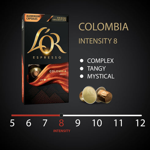 10 Count 10 Count (Pack 1) L'OR Espresso Capsules, Colombia, Single-Serve Aluminum Coffee Capsules Compatible with the