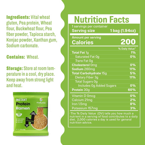 6 Pack 30g Hethstia High Protein Ramen Plain, Instant Ramen Noodles Plant Protein, Vegan, Non-Fried, Non-GMO