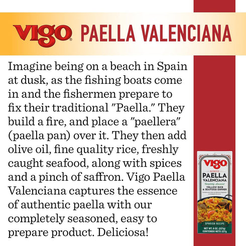 (8 (Pack 12)) Vigo Authentic Paella Valenciana, Completely Seasoned Yellow Rice & Seafood Dinner, Spanish Recipe Ounce