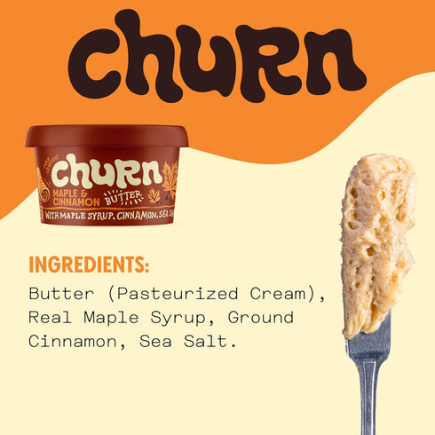 Churn (5.5oz, Pack 3) Maple & Cinnamon Butter, Flavored Butter ed with Organic Grass Fed Butter of - Non-GMO