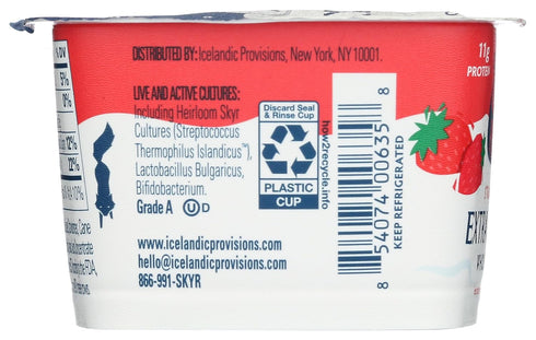 4.4 Icelandic Provisions, Yogurt Skyr Extra Creamy Strawberries Cream, Ounce
