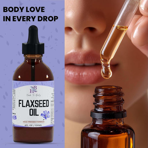 4 oz, 3 Herb To Body Organic Flaxseed Oil Rich in Omega Fatty Acids for Hair Care & Skin Care Support, Versatile