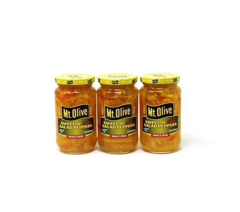 JFS 12 Oz (355 ml), Pack 3 Mt. Olive Sweet N Hot Salad Peppers, FL of Jars Bundled with a Recipe Card.