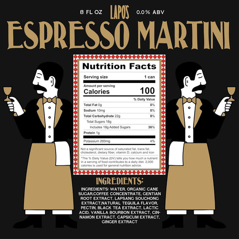 Free,120 12 Pack Lapo's Espresso Martini, Non Alcoholic Drink, Mocktail with Coffee, Cinnamon & Vanilla Notes, Alcohol