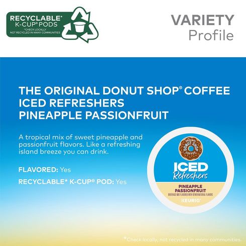 20 Count The Original Donut Shop Iced Refreshers, Pineapple Passionfruit Flavor, Keurig Single Serve K-Cup Pods