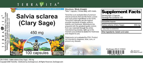 Salvia sclarea (Clary Sage) 450 mg, 100 Capsules, ZIN: 516943