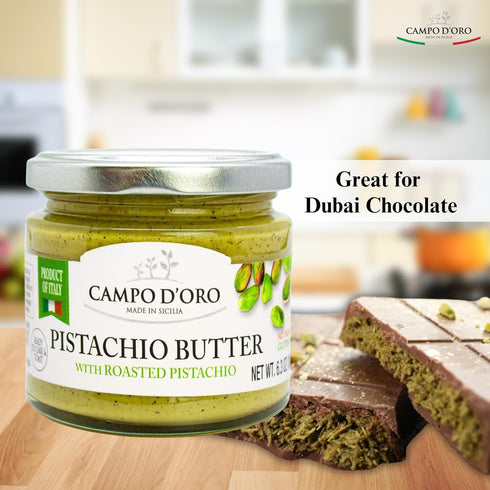 6.3 oz (180g), CAMPO D'ORO - Pistachio Butter Sweet Spreadable Cream, Rich & Nutty for Knafeh Pistachio Dubai Chocolate