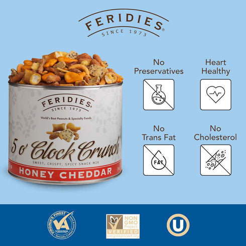 5 28 Oz FERIDIES O'clock Crunch Honey Cheddar Gourmet Snack Mix Includes Peanuts Crackers Pretzels Five Oclock Mix