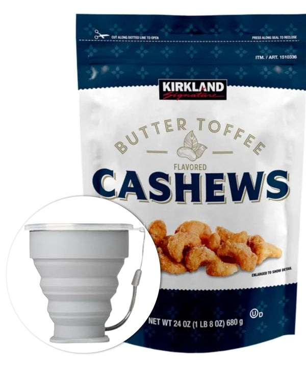 MORALZA Kirkland Butter Toffee Flavored Cashews, 24 Oz. Item 1510336 Bundle with Silicone