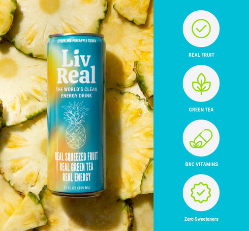 125mg 100mg Pack 12 Pack, 12 oz LivReal Clean Energy Drink Organic Green Tea Caffeine + L-Theanine Real Fruit, No