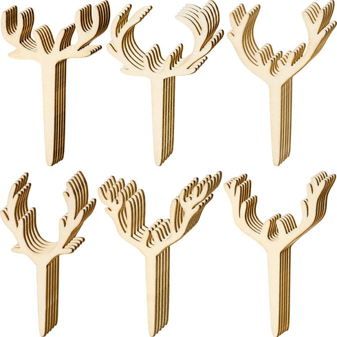 30 Pieces Antler Cupcake Toppers, Wooden Reindeer Cake Topper for Christmas, Rustic Birthday Party Favors