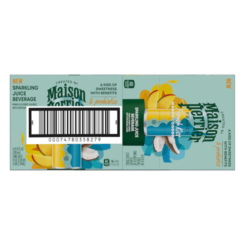 24Pk Maison Perrier French Kiss Sweetened Sparkling Juice Beverage, Mango & Coconut Flavors With Real Fruit Juices