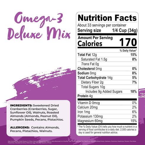 3 40 Oz Nature's Garden Omega Deluxe Mix - Healthy Trail Mix, Power Up, Heart Healthy, Gluten Free, Cholesterol Free