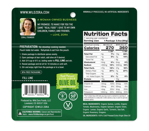 10g Packet (5-Pack) Wild Zora Organic Quinoa Bowls - Quick Prepared Meals, Instant Tasty Bowls, Pantry Staples