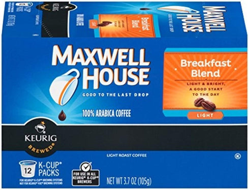 12 count (Pack 1) Maxwell House Breakfast Blend Ground Coffee, Light Roast K-Cup Pods