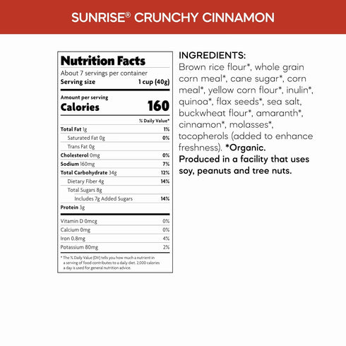 10.6 oz (Pack 1), Nature's Path Organic Sunrise Crunchy Cinnamon Cereal, of Gluten Free, Non-GMO