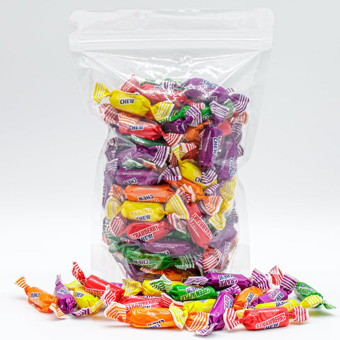1 lb 5 Fruit Chews Candy Bulk - Individually Wrapped, Retro Candy in Resealable Bag, Assorted Flavors, Soft & Delicious