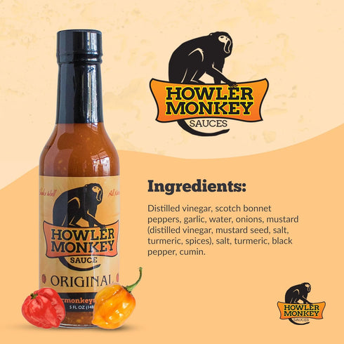 5 oz (2-Pack) Howler Monkey - Sauce Original - Panamanian-Style Hot Sauce with Aji Chombo Peppers - Gluten-Free, No