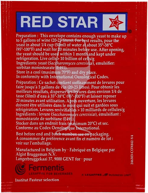 Red Star Premier Rouge formerly Pasteur Red Dried Wine Yeast (10 Packets)