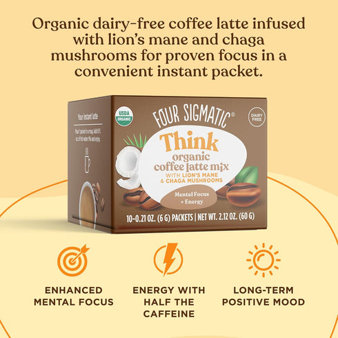 Mushroom Coffee Latte by Four Sigmatic, Organic Instant Coffee Mix with Lion's Mane, 10 Count