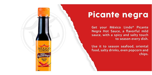 8,400 5 Oz (Pack 6) Mexico Lindo Picante Negra Hot Sauce | Light & Spicy | Scoville Level | Great with Asian Food