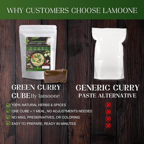 Lamoone 2, (1) Green Curry Cube Authentic Thai Green Curry Paste Cube, Ready-to-Use Instant Curry Block, Single-Serve